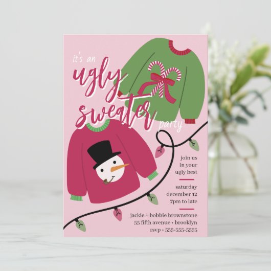 A Merry Ugly Sweater Holiday Party Invitation 招待状 (スタンド正面)