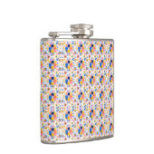 A metal flask is shown with a vibrant geometric  フラスク (右)