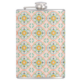 A metal flask with a colorful, symmetrical pattern フラスク