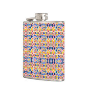 A metal flask with a vibrant geometric pattern フラスク (左)