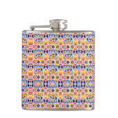 A metal flask with a vibrant geometric pattern フラスク (正面)