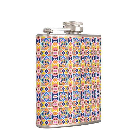 A metal flask with a vibrant geometric pattern フラスク (右)