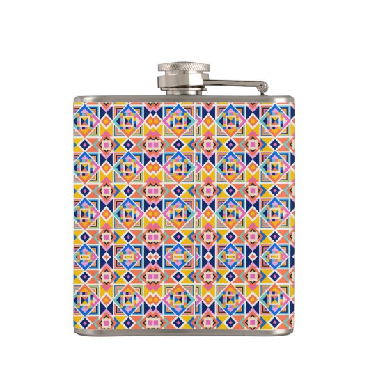 A metal flask with a vibrant geometric pattern フラスク (裏面)