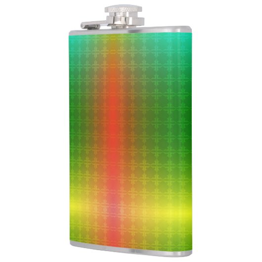 A metallic flask with a gradient green to yellow  フラスク (左)