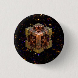 A Metallic Fractal Cube With Colored Starbursts 缶バッジ