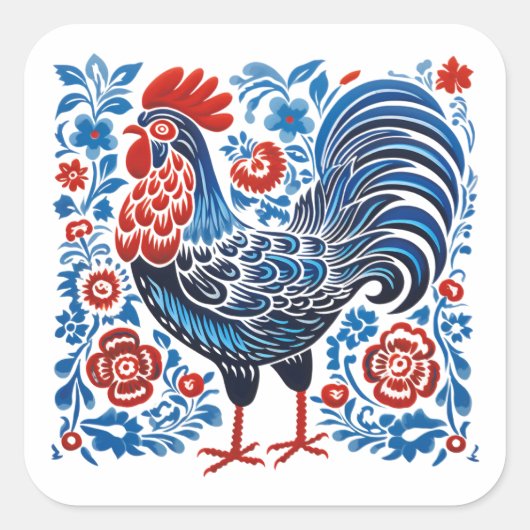 A metaphorical chicken image with a blue and white スクエアシール (正面)