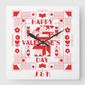 A modern Bauhaus personalized Valentine’s Day スクエア壁時計 (正面)