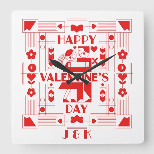 A modern Bauhaus personalized Valentine’s Day スクエア壁時計 (正面)