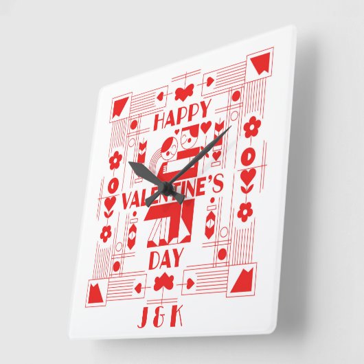 A modern Bauhaus personalized Valentine’s Day スクエア壁時計 (傾斜)