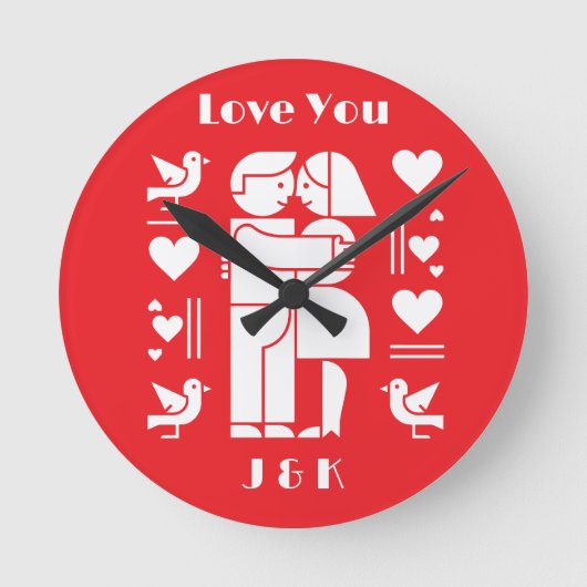 A modern Bauhaus personalized Valentine’s Day ラウンド壁時計 (正面)