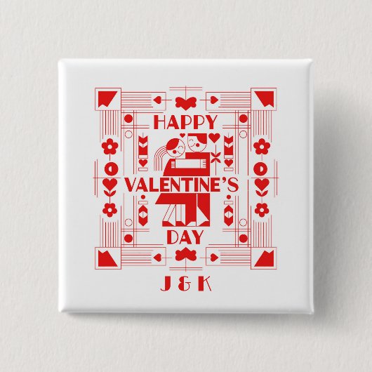 A modern Bauhaus personalized Valentine’s Day 缶バッジ (正面)