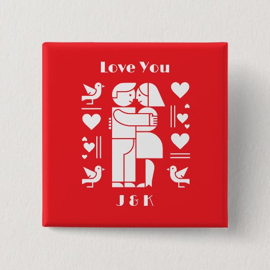 A modern Bauhaus personalized Valentine’s Day 缶バッジ (正面)