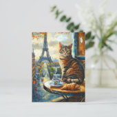 A Morning in Paris | Tabby Cat at a Cafe ポストカード (スタンド正面)