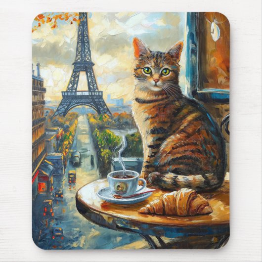 A Morning in Paris | Tabby Cat at a Cafe マウスパッド (正面)