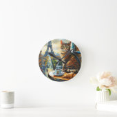 A Morning in Paris | Tabby Cat at a Cafe ラウンド壁時計 (ホーム)