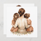 a mother holding her kids サンキューカード (正面/裏面)