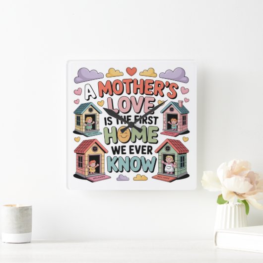 A Mother's Love Is The First Home We Ever Know スクエア壁時計 (ホーム)