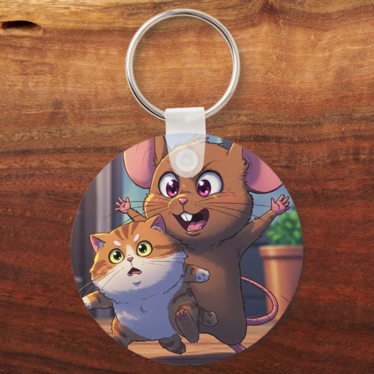  A mouse threatening a cat キーホルダー (正面)