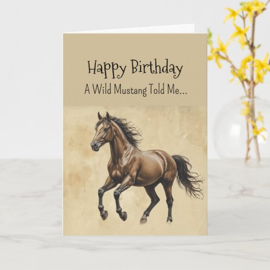 A Mustang Horse Personality Birthday カード (黄色い花)