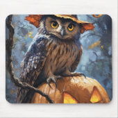 A mysterious, charming owl wearing an orange hat s マウスパッド (正面)