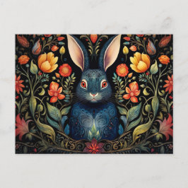 a mystical rabbit surrounded by flowers ポストカード