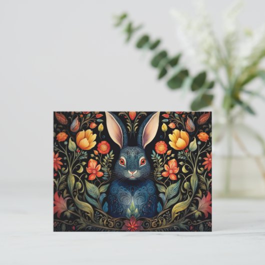 a mystical rabbit surrounded by flowers ポストカード (スタンド正面)