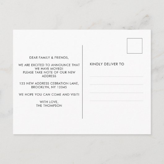 A New モダン Home for the Holidays写真ムービング 案内ポストカード (裏面)