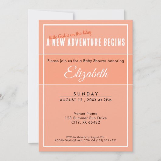 A New Adventure Begins Peach Babyshower Invitation 招待状 (正面)