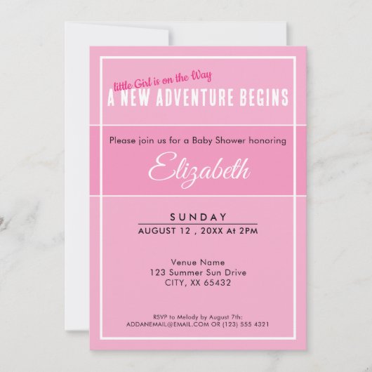 A New Adventure Begins Pink Babyshower Invitation 招待状 (正面)