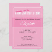 A New Adventure Begins Pink Babyshower Invitation 招待状 (正面/裏面)
