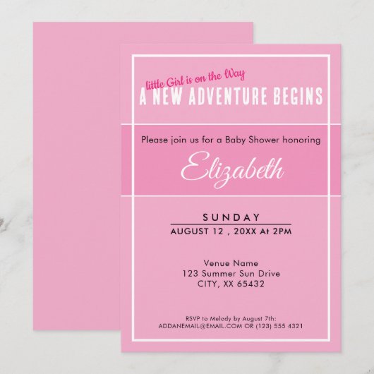 A New Adventure Begins Pink Babyshower Invitation 招待状 (正面/裏面)