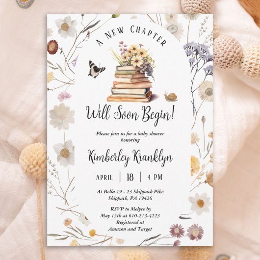 A New Chapter Baby Shower Storybook Wildflower 招待状
