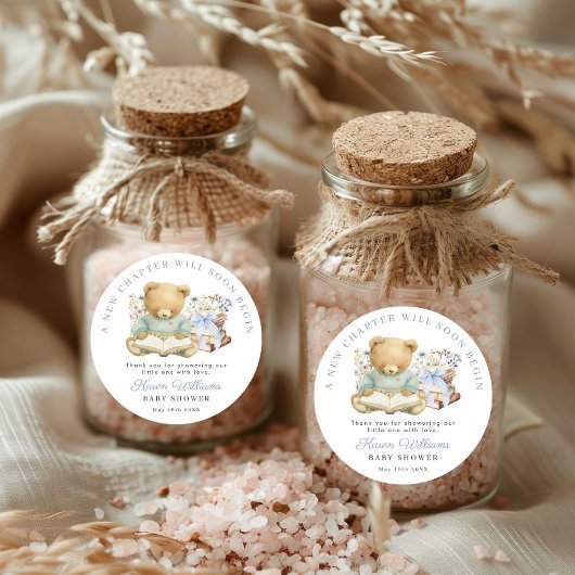 A New Chapter Bear Book Baby Shower Thank you ラウンドシール