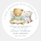 A New Chapter Bear Book Baby Shower Thank you ラウンドシール (正面)