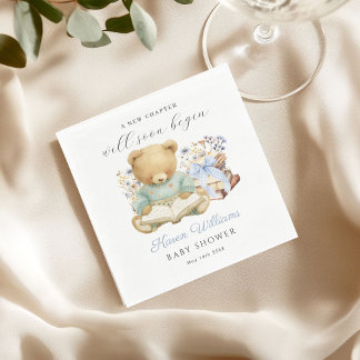 A New Chapter Begin Bear Book Baby Shower Napkin スタンダードランチョンナプキン