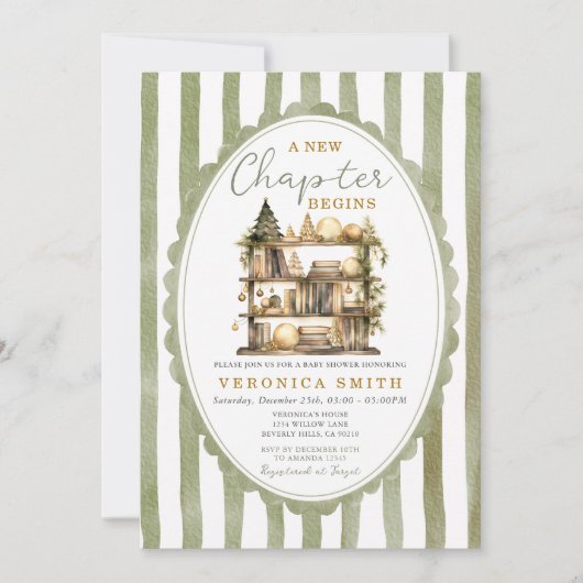 A New Chapter Begin Christmas Book Baby Shower 招待状 (正面)