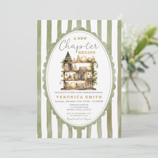 A New Chapter Begin Christmas Book Baby Shower 招待状 (スタンド正面)