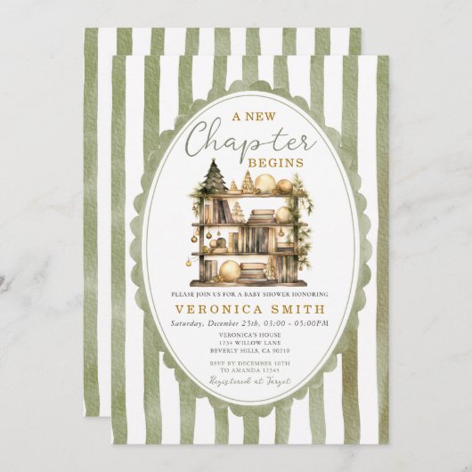 A New Chapter Begin Christmas Book Baby Shower 招待状 (正面/裏面)