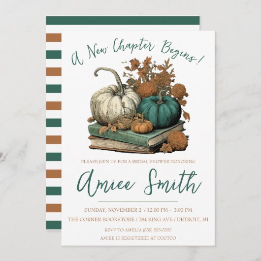 A New Chapter Begins! Autumn Pumpkin Bridal Shower 招待状 (正面/裏面)