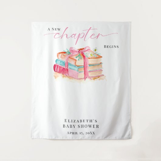 A New Chapter Begins Baby Shower Watercolor Books  タペストリー (正面)
