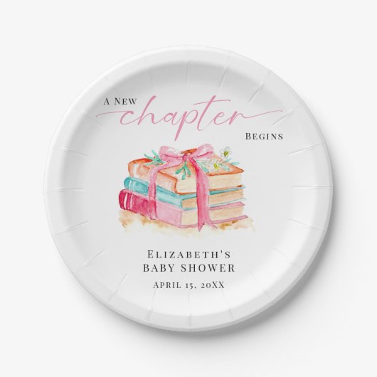 A New Chapter Begins Baby Shower Watercolor Books ペーパープレート (正面)