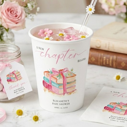 A New Chapter Begins Baby Shower Watercolor Pink 紙コップ