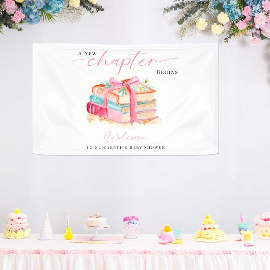 A New Chapter Begins Baby Shower Welcome Books  横断幕