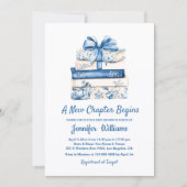 a new chapter begins blue bow books baby shower  招待状 (正面)