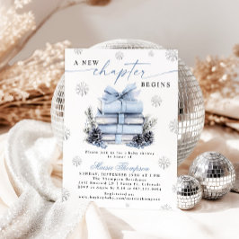 A New Chapter Begins Blue Bow Winter Baby Shower 招待状