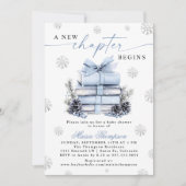 A New Chapter Begins Blue Bow Winter Baby Shower 招待状 (正面)