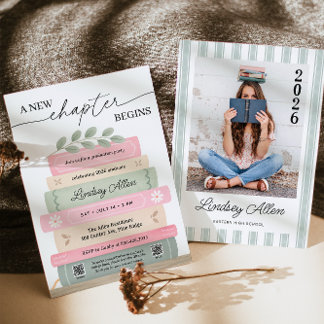 A New Chapter Begins Book Theme Graduation Party 招待状