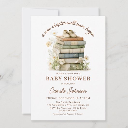 A New Chapter Begins Books Baby Shower Invitation 招待状 (正面)