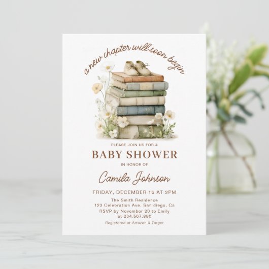 A New Chapter Begins Books Baby Shower Invitation 招待状 (スタンド正面)