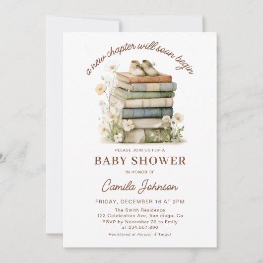 A New Chapter Begins Books Baby Shower Invitation 招待状 (正面)